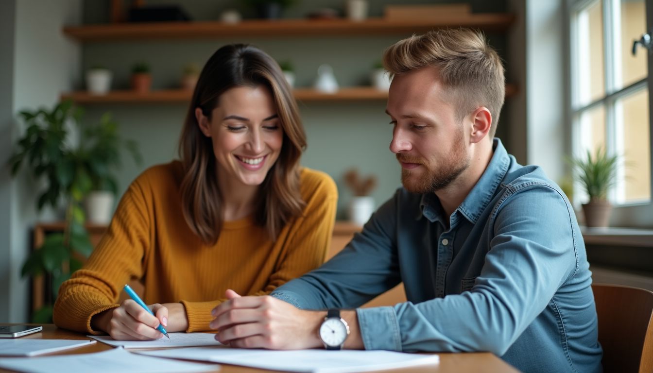 A couple in their 30s reviewing customer feedback and market trends.