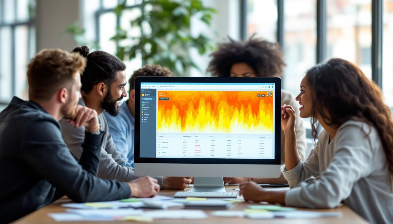 A diverse group of young professionals working on lead generation software.