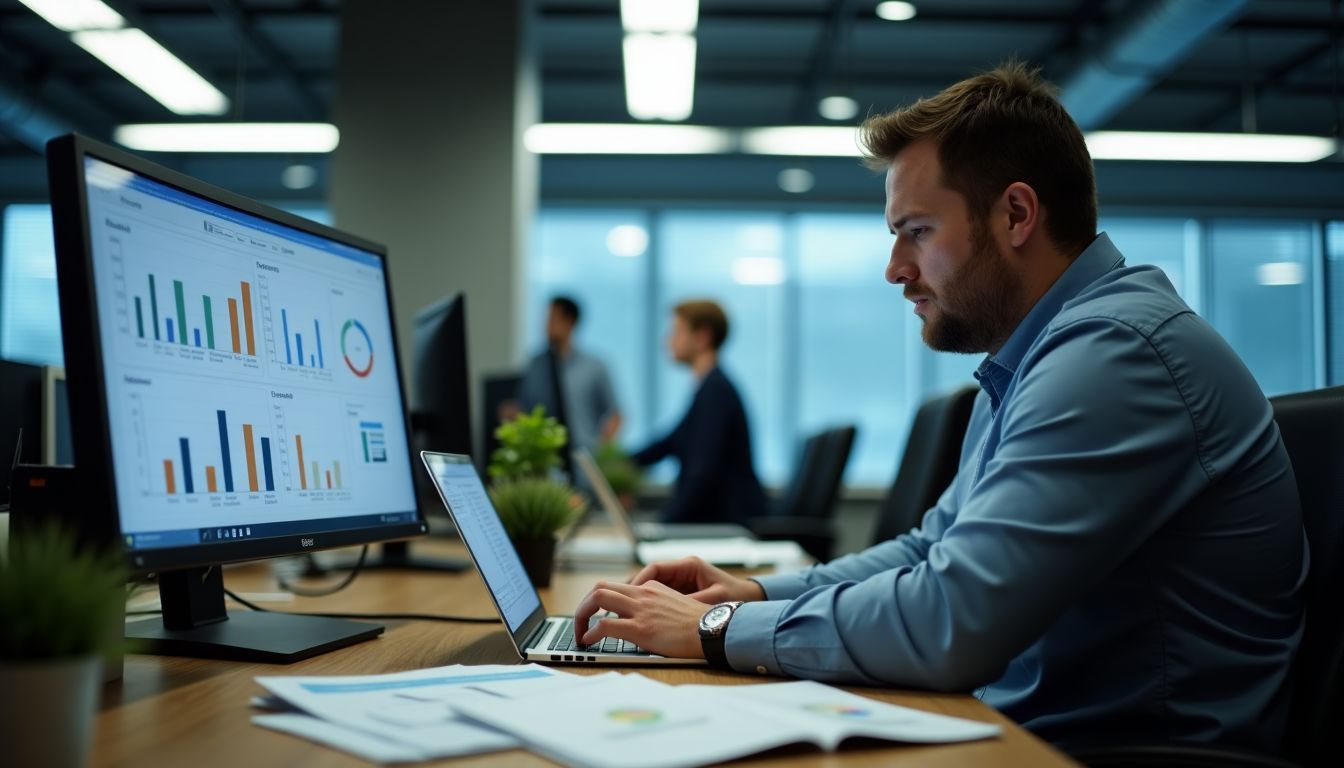 A man working on a technical report and CRM system integration.