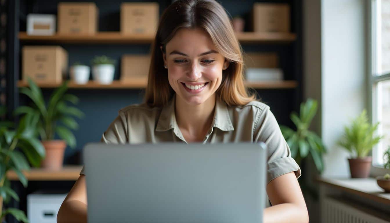 A local business owner responding to customer reviews at her desk.