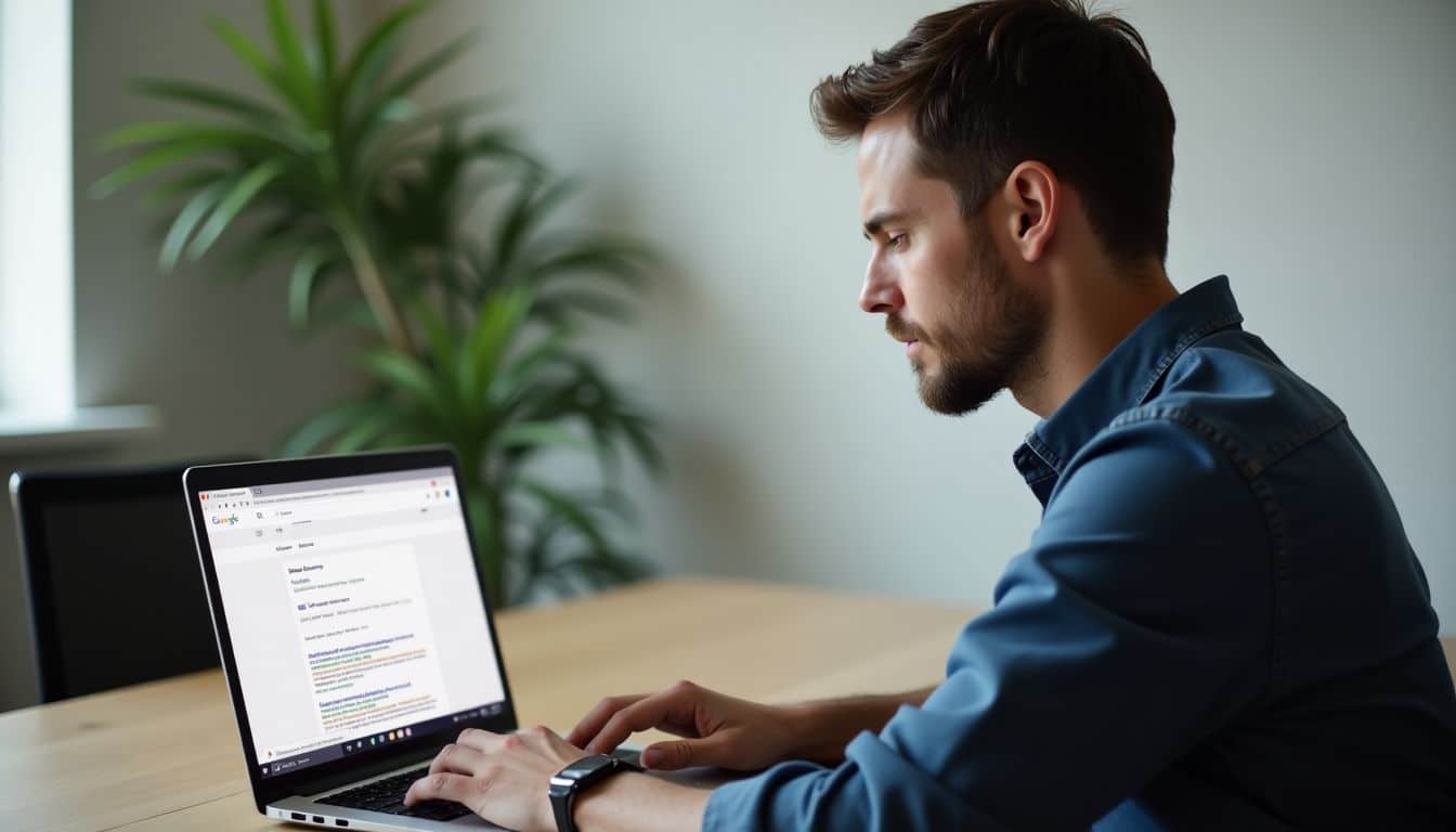 A man in his 30s working on a laptop in a casual setting.