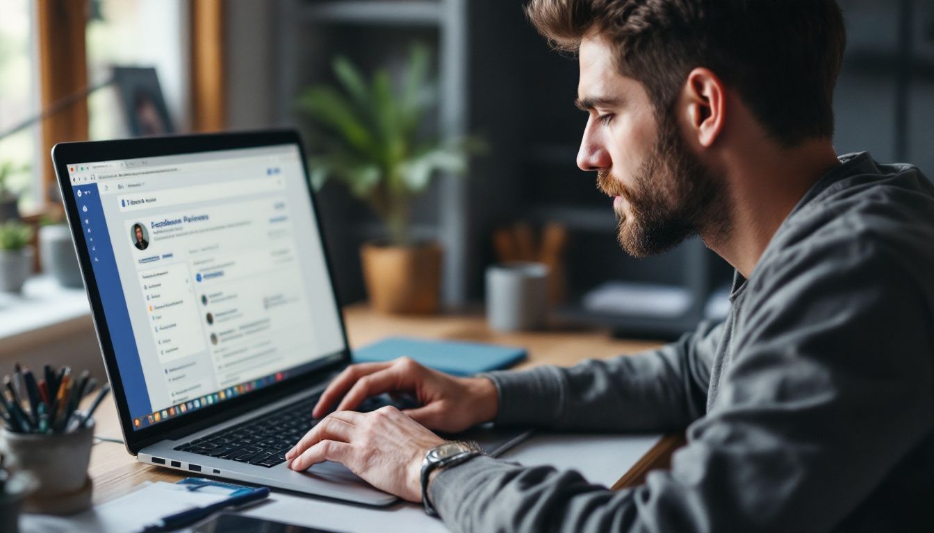 A person setting up Facebook Reviews Widget on a laptop.