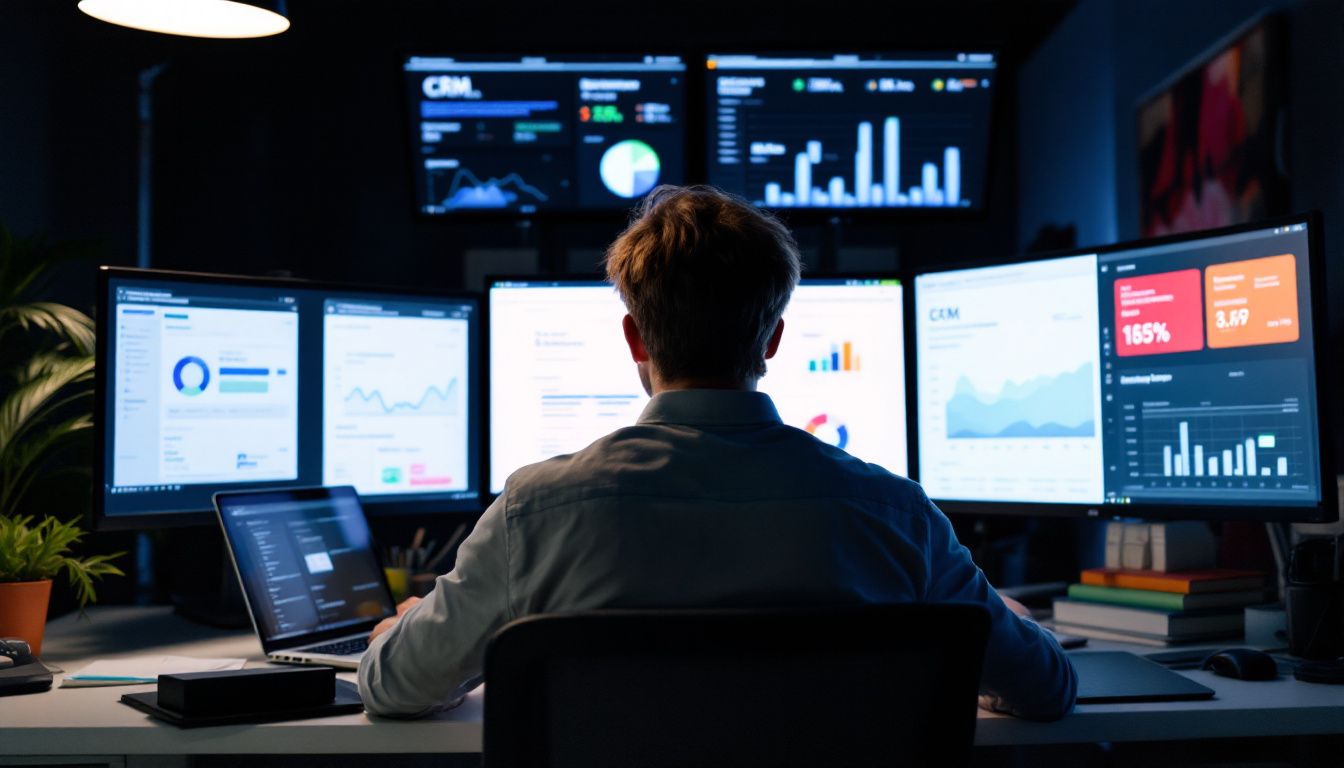 A person working at a modern office desk with digital tools.