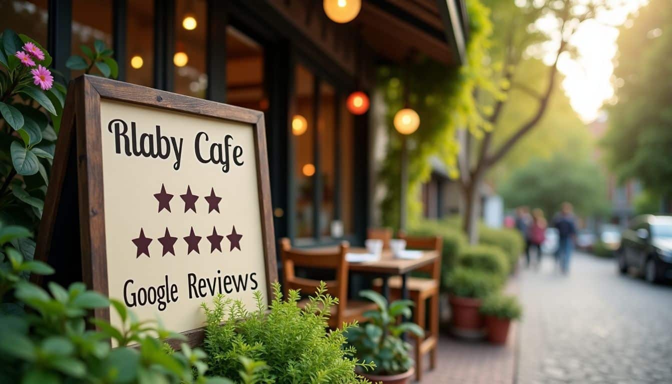 A rustic café with 5-star Google reviews, surrounded by greenery.