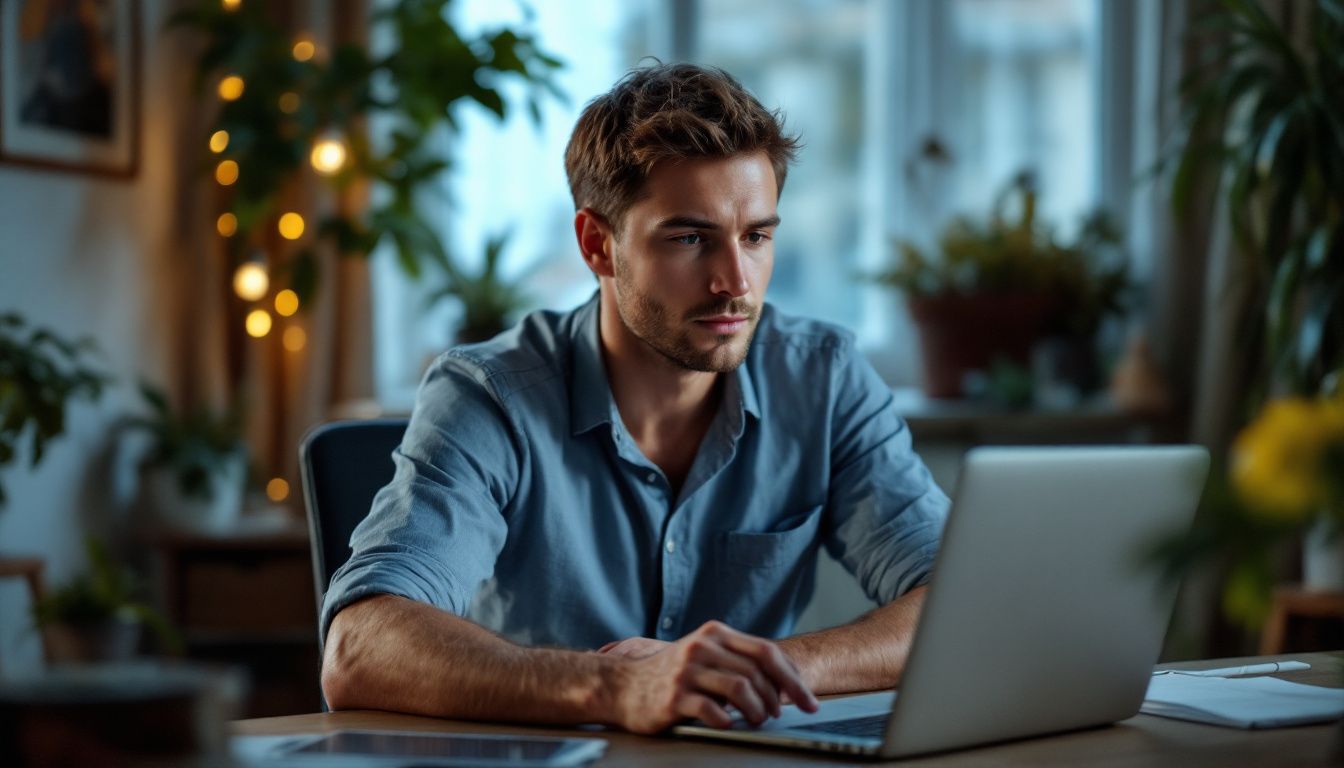 A real estate agent working on digital marketing strategies in home office.