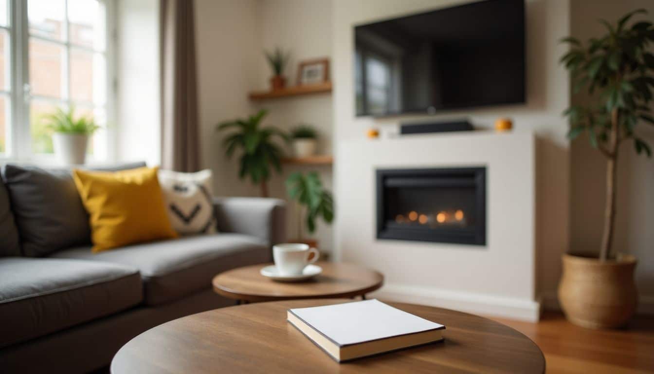A cozy living room in an Airbnb with comfortable furniture and warm decor.
