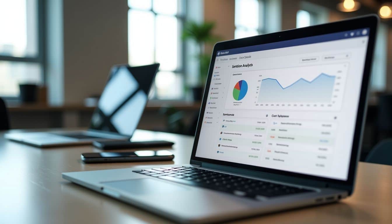 A digital dashboard displaying sentiment analysis results in a modern office.