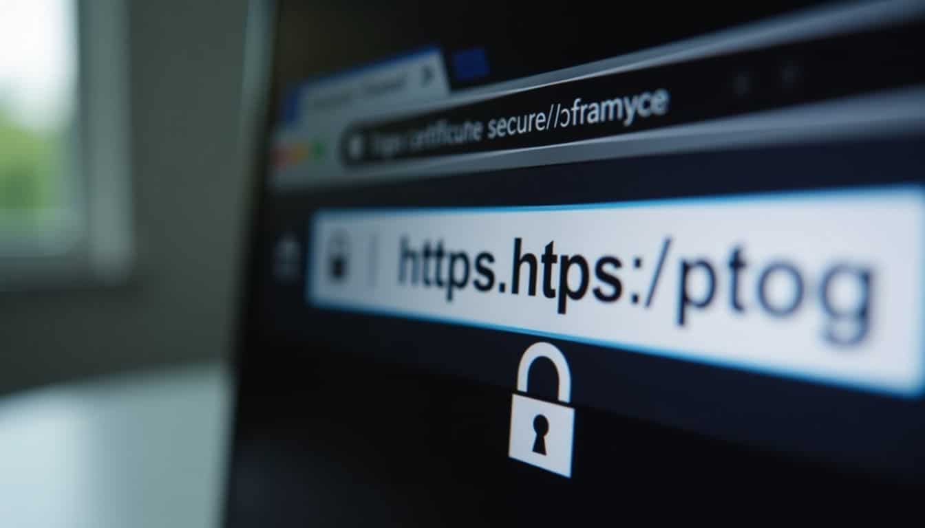 Close-up of a secure website address bar with SSL padlock icon.