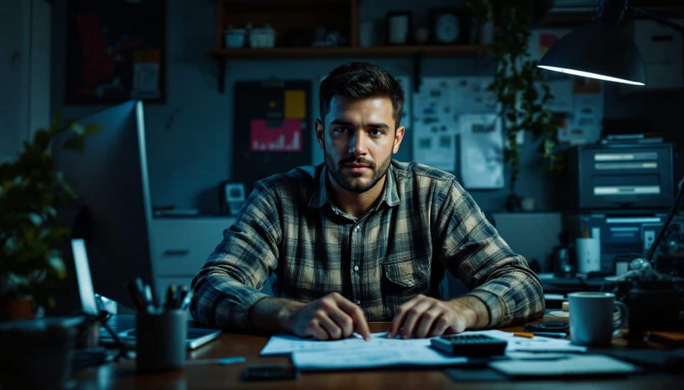A person using tools to calculate Net Promoter Score (NPS) at desk.