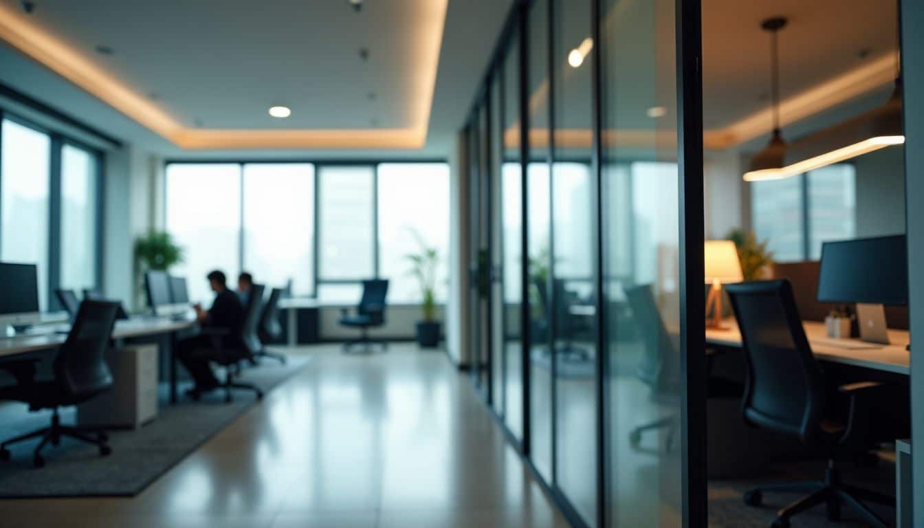 A comparison of modern and outdated corporate office workspaces.