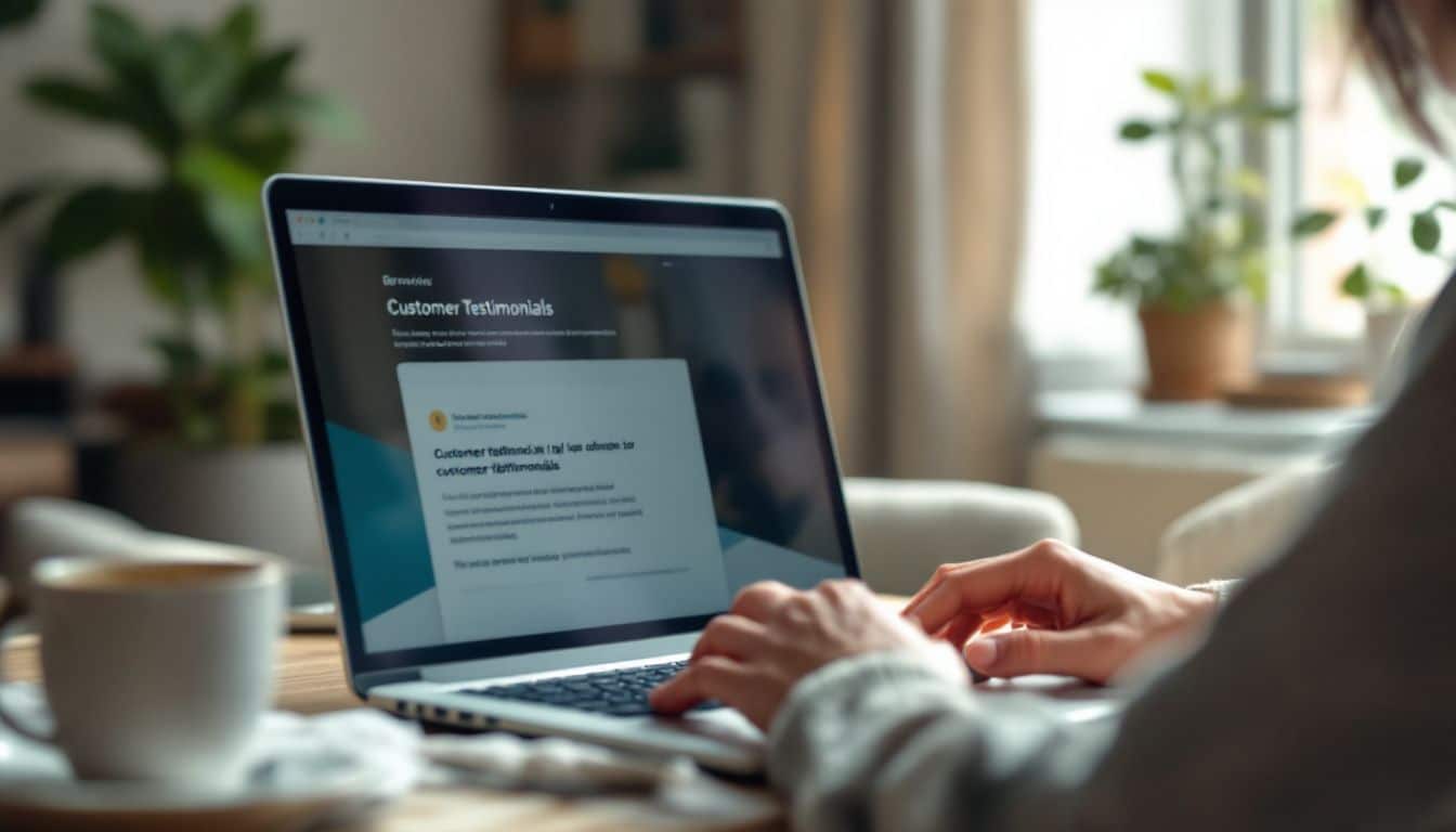 A woman in her thirties types on a laptop in a cozy home office.
