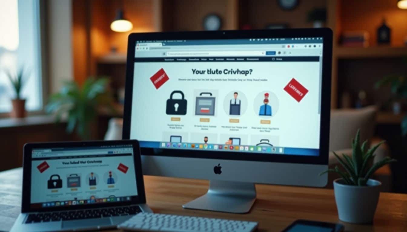 A computer screen displaying a suspicious shopping website with online security logos.